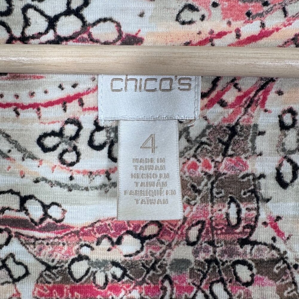 Chicos Womens Paisley Tie Hem Top Size XXL V-Neck 3/4 Sleeve - Picture 5 of 6